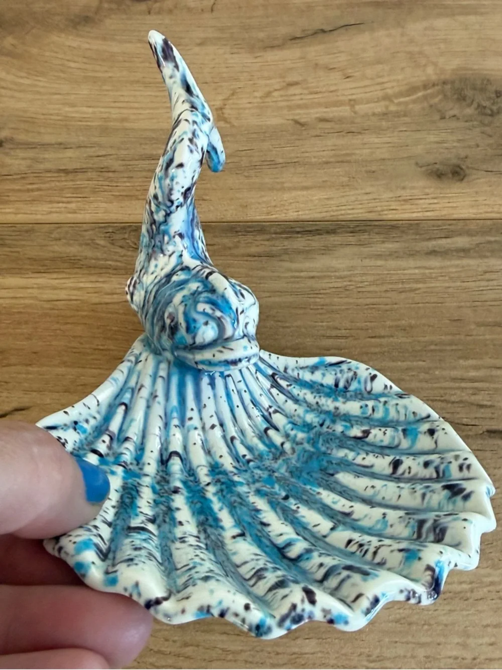 Vintage MCM Art Deco Shell Trinket Soap Dish Fish Koi Blue Holland Mold 1970s